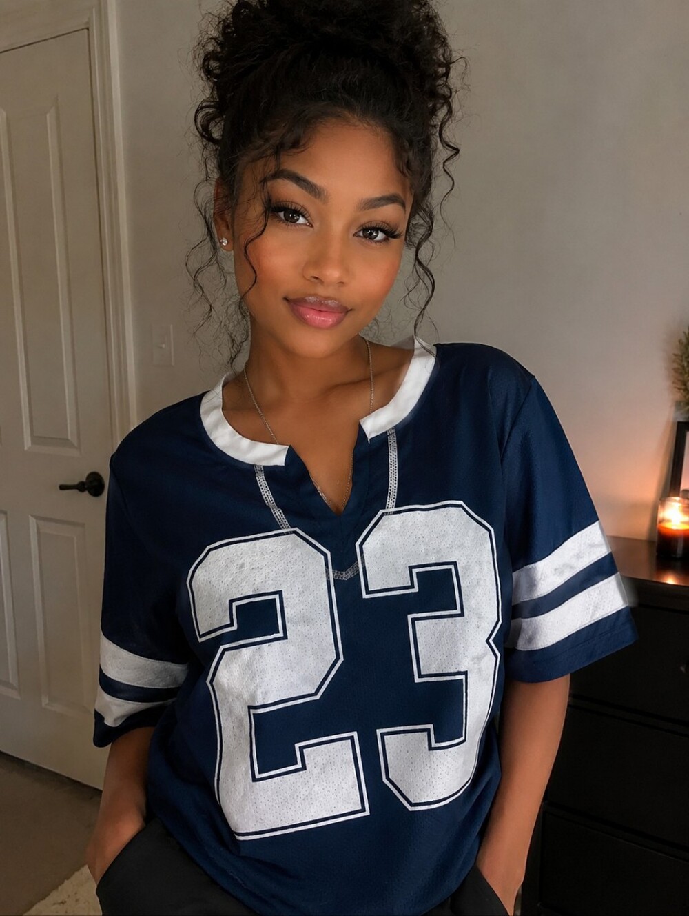 SHEIN Dark Blue Kids Jersey with White Accents